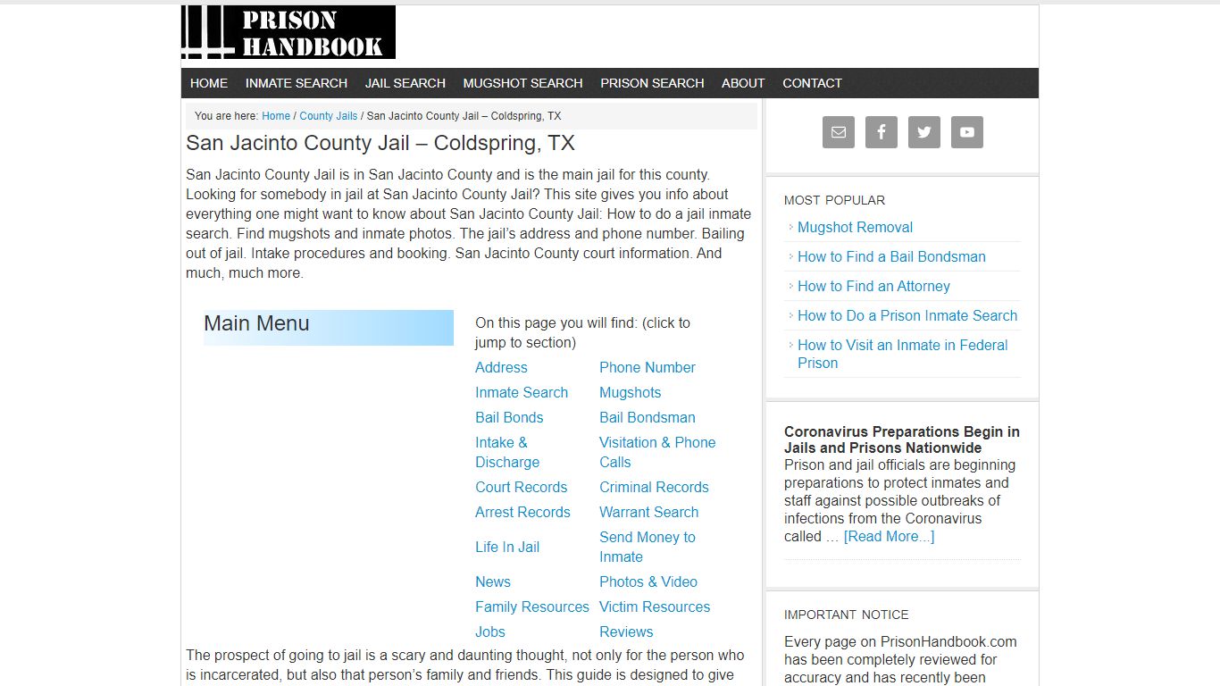 San Jacinto County Jail – Coldspring, TX - Prison Handbook